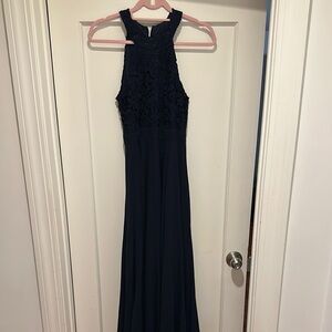 Elegant Navy Blue Lace Evening Gown